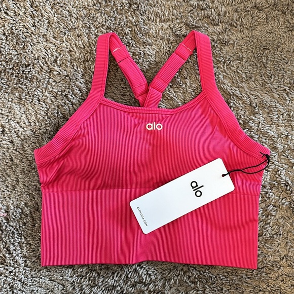 NWT Alo Yoga Seamless Ribbed Favorite Bra Tank Pink Summer Crush - Picture 5 of 6